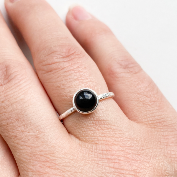 Ring black tourmaline round sterling silver