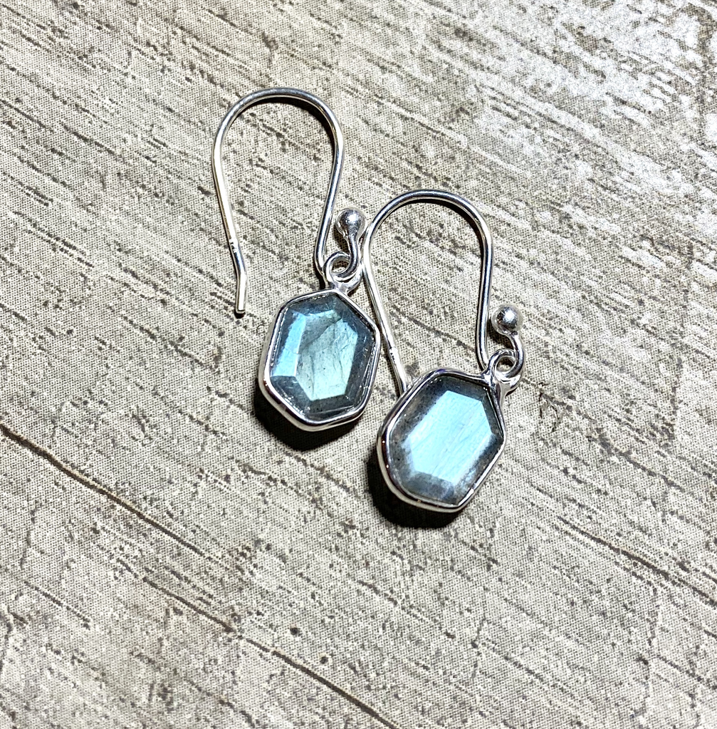 Earrings labradorite long hex sterling silver